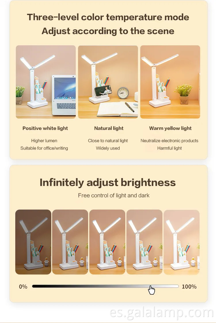 Lámpara de escritorio de doble cabeza recargable con protección para los ojos